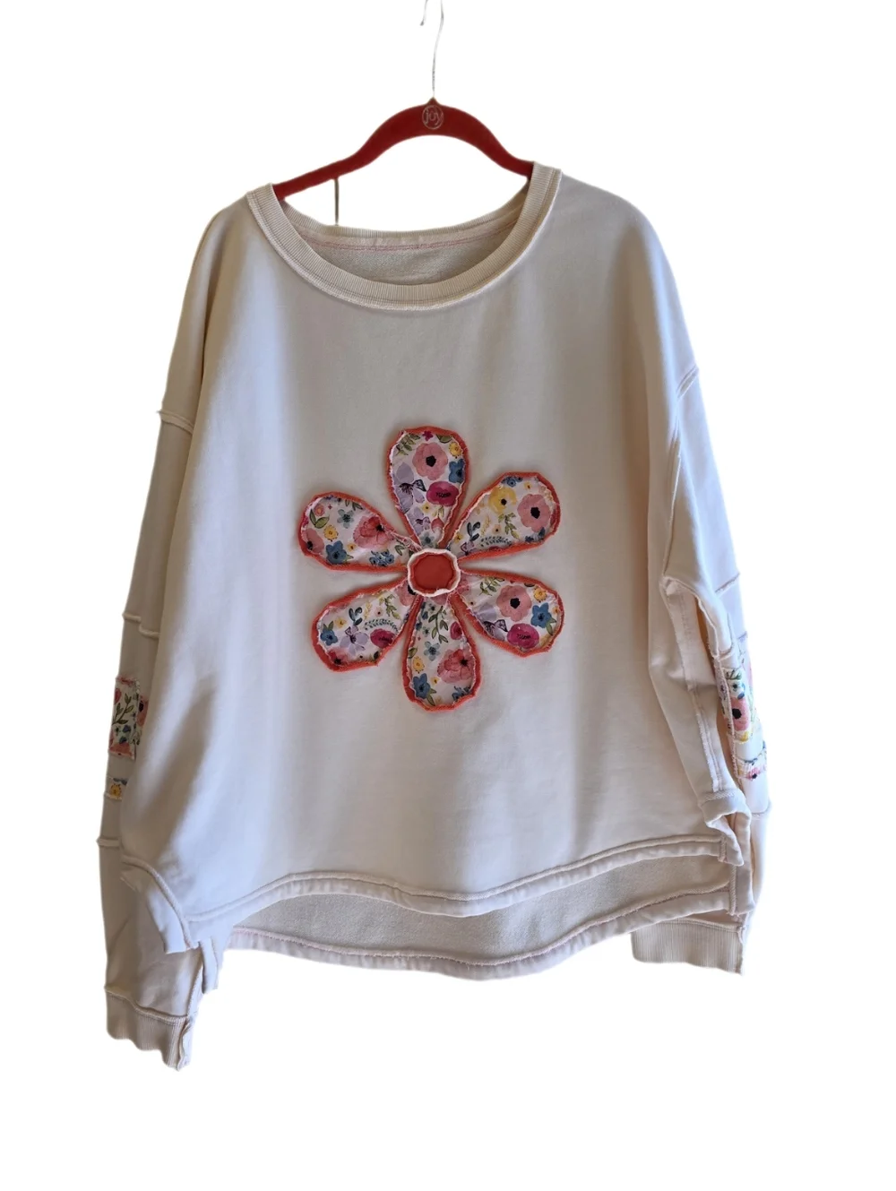 Sage + Fig Floral Appliqué Oversized Top - Boho Daisy Pullover EUC, LG - Picture 9 of 12